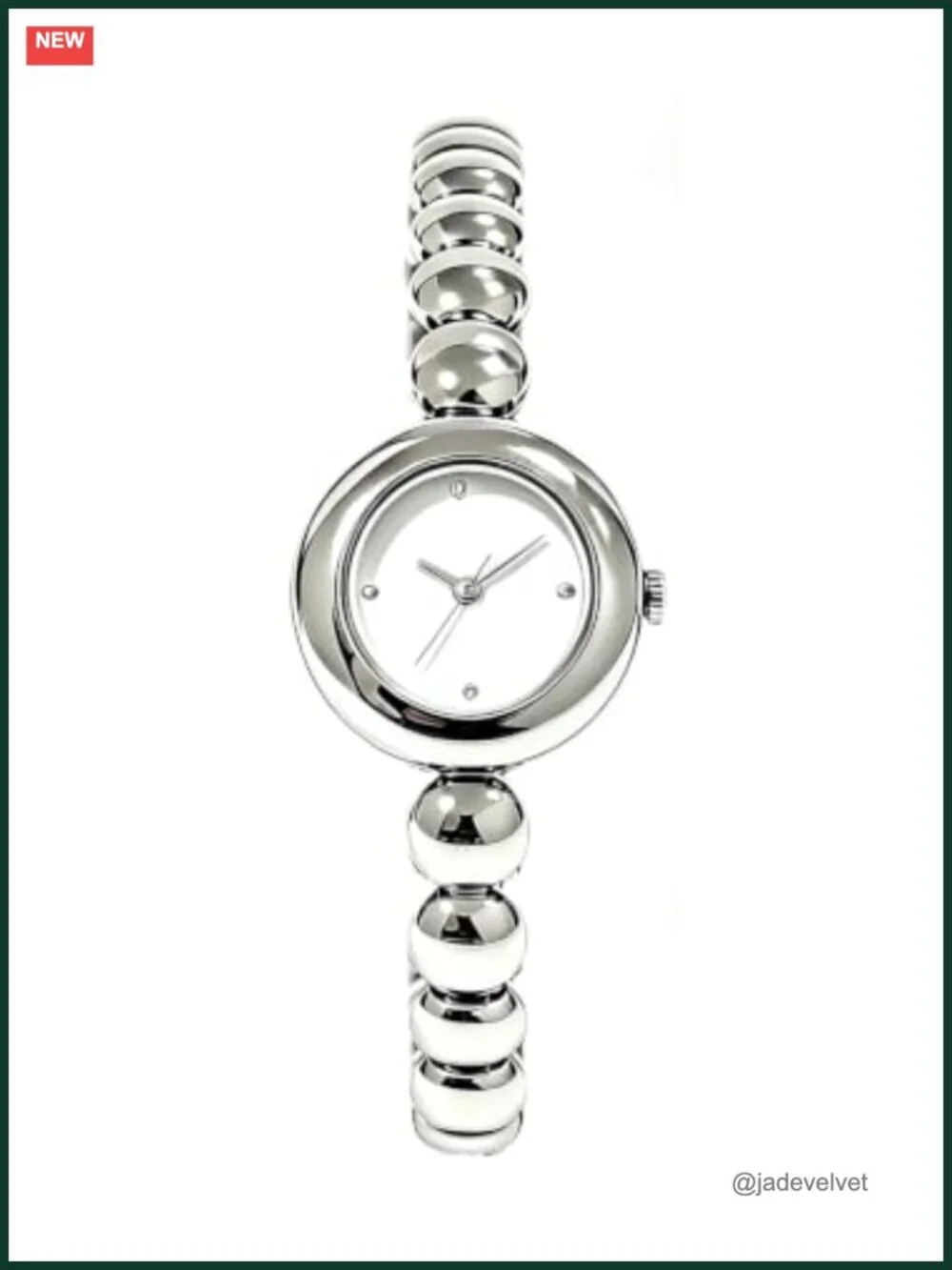 Quartz Watch Crystal Markers Beaded Alloy Bangle Bracelet Minimalist